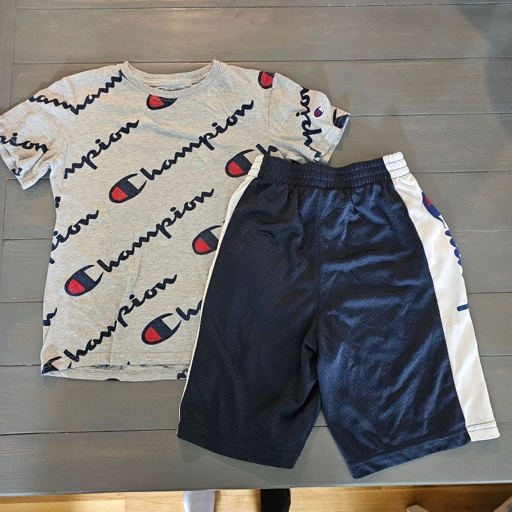 Boy's medium two-piece Champion T-shirt and basketball shorts set